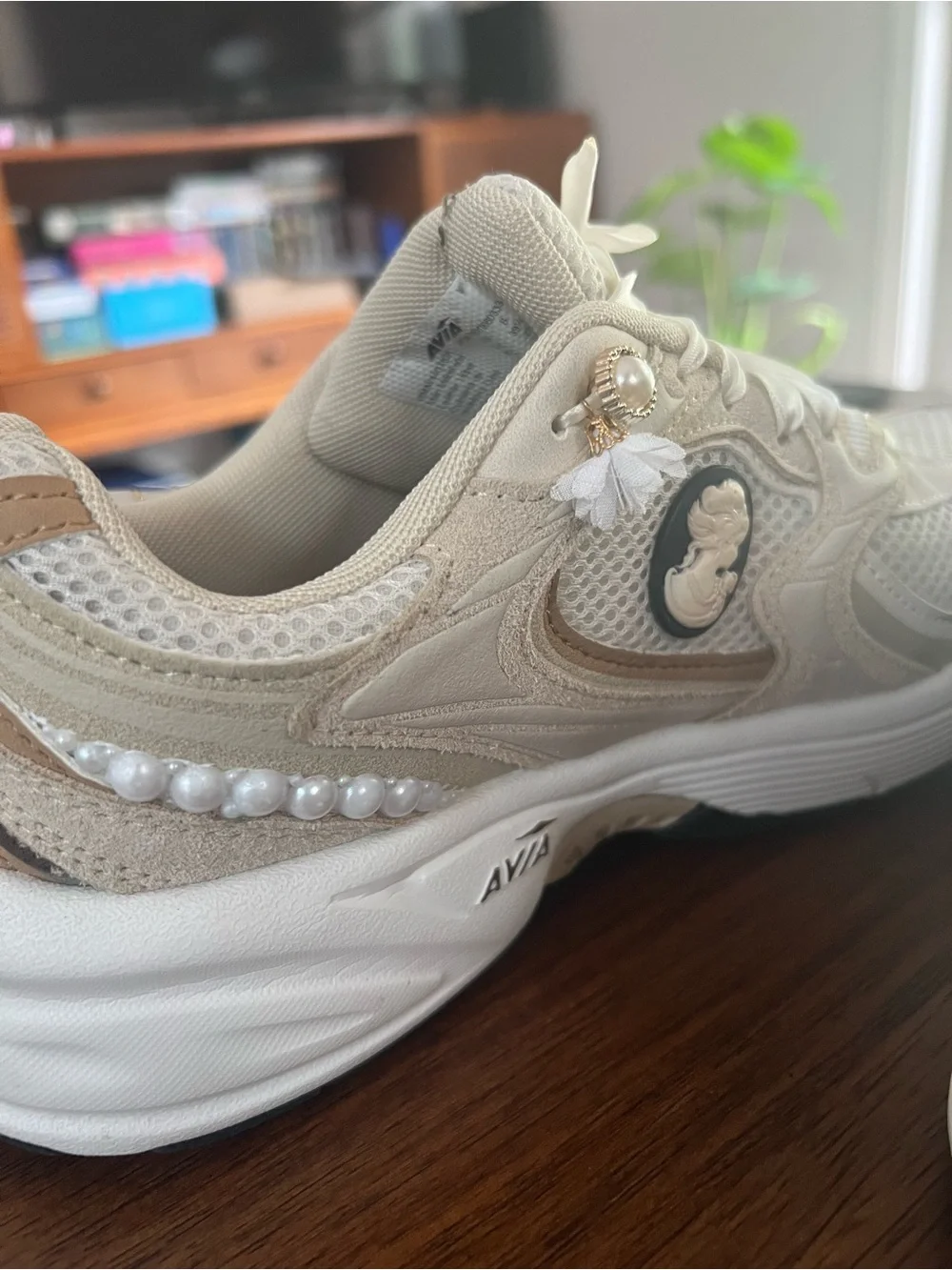 Custom designed Avia Women's Cream and Gold Sneakers
